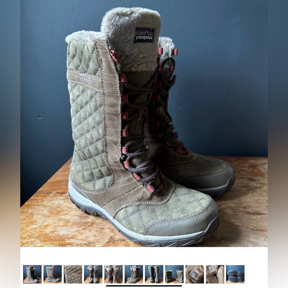 Patagonia Wintertide Waterproof Quilted Tall Winter Boots Canteen Olive Size 8.5